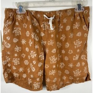Alex Crane Bo Shorts Mens M Burnt Orange Floral Pattern 100% European Linen USA